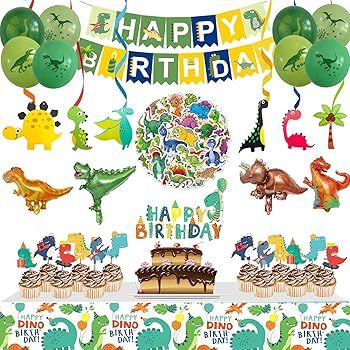 Dinosaur Birthday Party Supplies, 104 Pcs Supplies Set for Boys and Girls, Include Balloons, Bann... | Amazon (US)