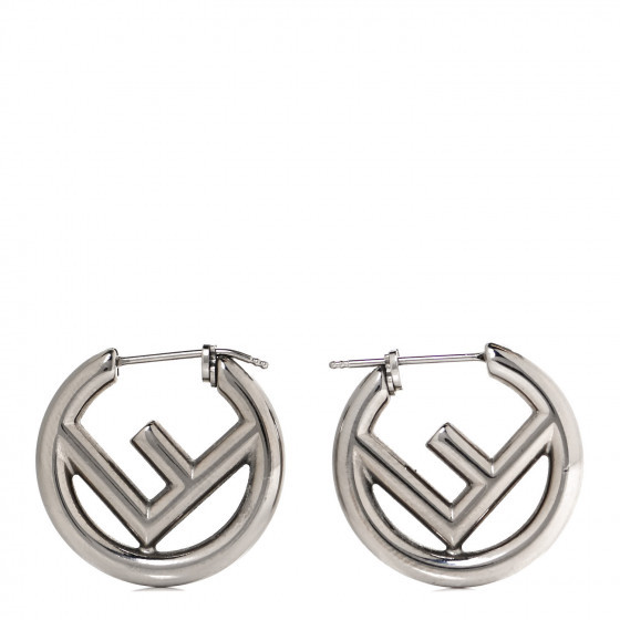 FENDI Metal FF Hoop Earrings Silver | Fashionphile