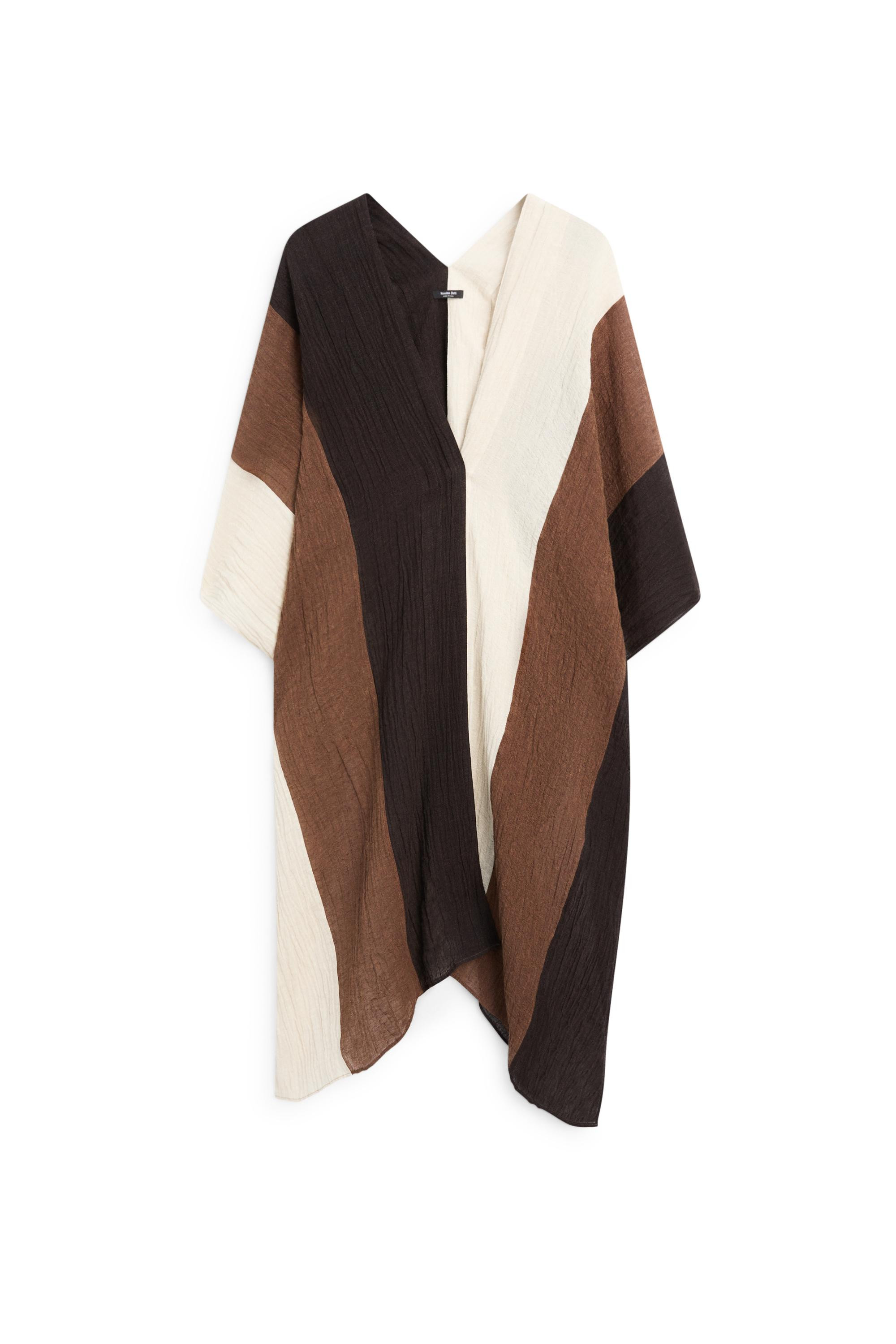 Textured tricolor linen blend kaftan - BROWN | Massimo Dutti UK
