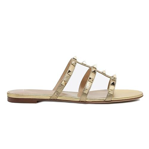 MERUMOTE Women's Rivets Studs Strap Flats Summer Daily Buckle Flat Sandals | Amazon (US)