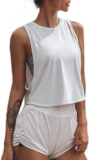 Sanutch High Neck Crop Top Workout Shirts Cropped Muscle Tank for Women | Amazon (US)