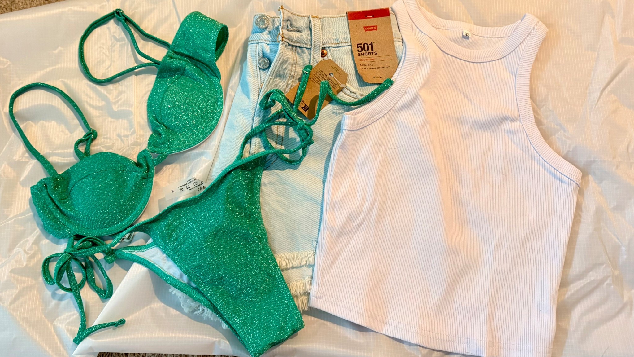 Summer inspired outfit! 
Amazon outfits, bikini inspo, triangl dupe bikini, Levi denim shorts 501, white tank top, Amazon outfits , spring and summer outfit 

#LTKSeasonal #LTKStyleTip #LTKGiftGuide