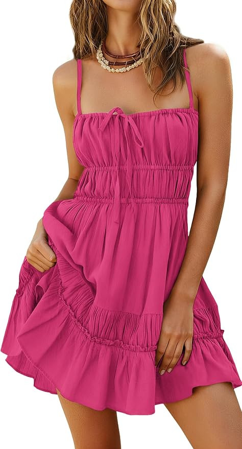 Kate Kasin Womens Sleeveless Mini Dress, Beach Vacation Flowy Sundress | Cotton, Paghetti Strap, ... | Amazon (US)