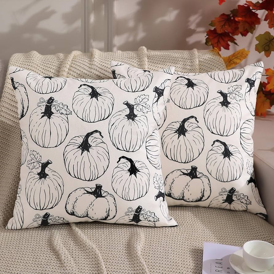 DFXSZ Fall Pillow Covers 18x18 inch Set of 2 Fall Decoration Black Lines Pumpkin Decor White Autu... | Amazon (US)