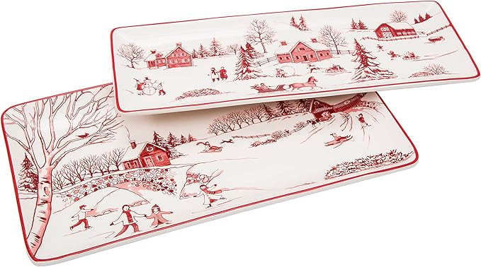 Bico Toile De Jouy Winter Wonderland Ceramic 14 inch Rectangular Serving Platter, Set of 2, for S... | Amazon (US)