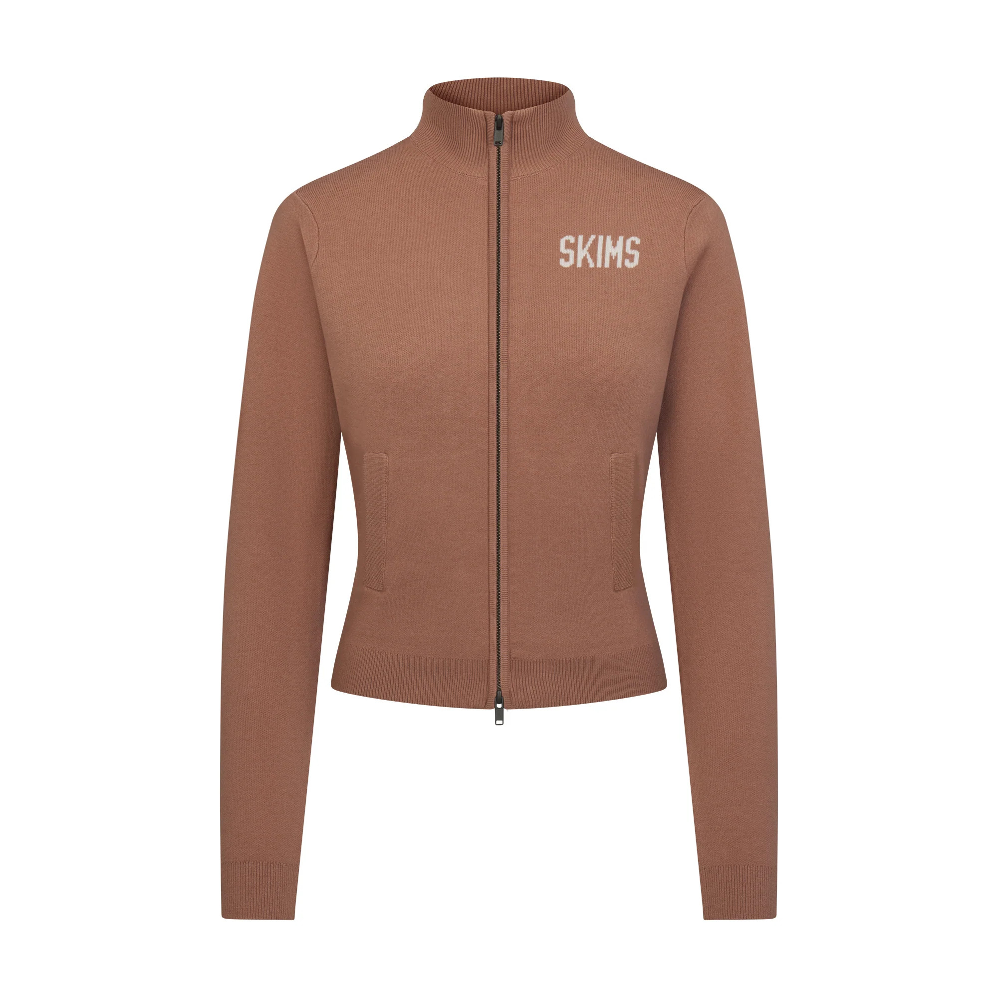 SKIMS Logo Zip Up Jacket Mock Neck Sweater Sienna Egret | Red | XL | Sweater Knit | SKIMS (US)