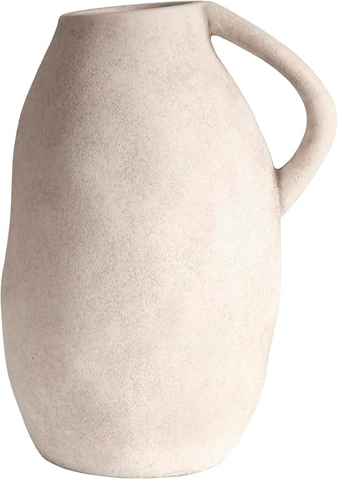 White Ceramic vase with Handle, Distressed Cement Texture, Boho Terracotta Large Pottery 10inch T... | Amazon (US)