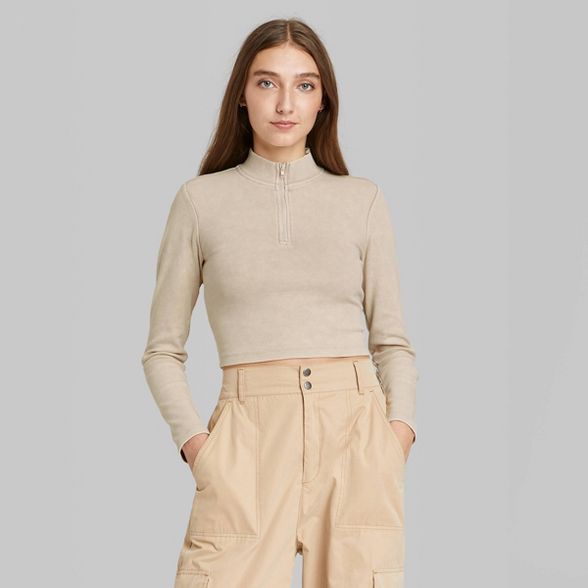 Women's Long Sleeve Quarter Zip Tiny Top T-shirt - Wild Fable™ | Target
