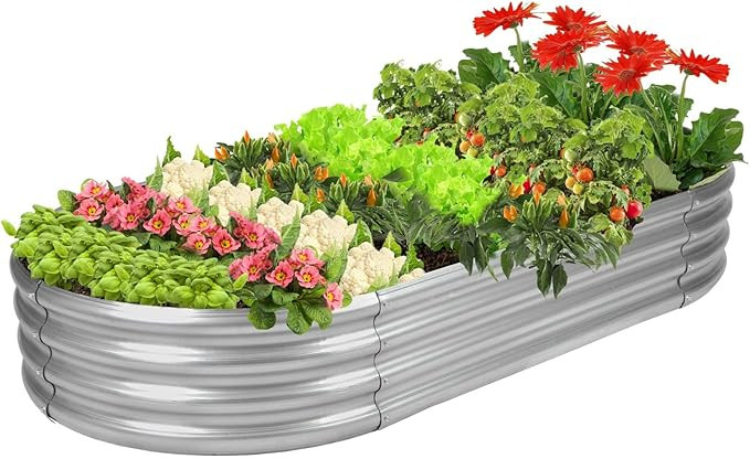 Raised Garden Bed GRS Certified Galvanized Planter Box Outdoor, 5ft Oval Rot-Resistant Metal Gard... | Amazon (US)