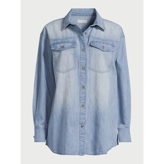 Sofia by Sofia Vergara Women's and Women's Plus Sofia Oversized Boyfriend Shirt with Long Sleeves... | Walmart (US)