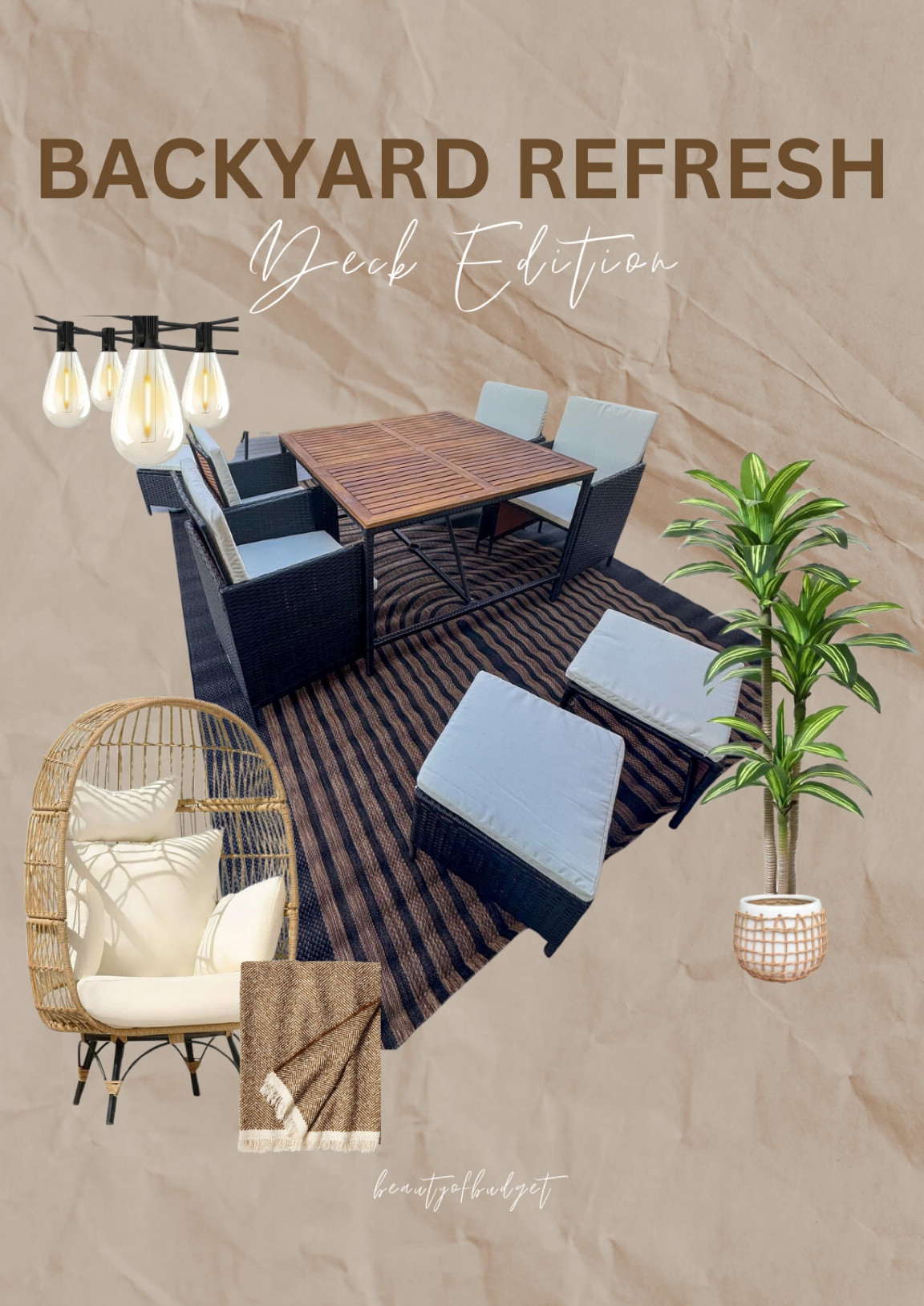 Doing a backyard refresh so that means new furniture for the deck!

Everything is on sale except the blanket & planter pot!

Walmart finds
At home
Plant decor
Egg chair
Patio set
Target home 
Target patio
Target finds
Patio finds

#LTKSeasonal #LTKxTarget #LTKhome