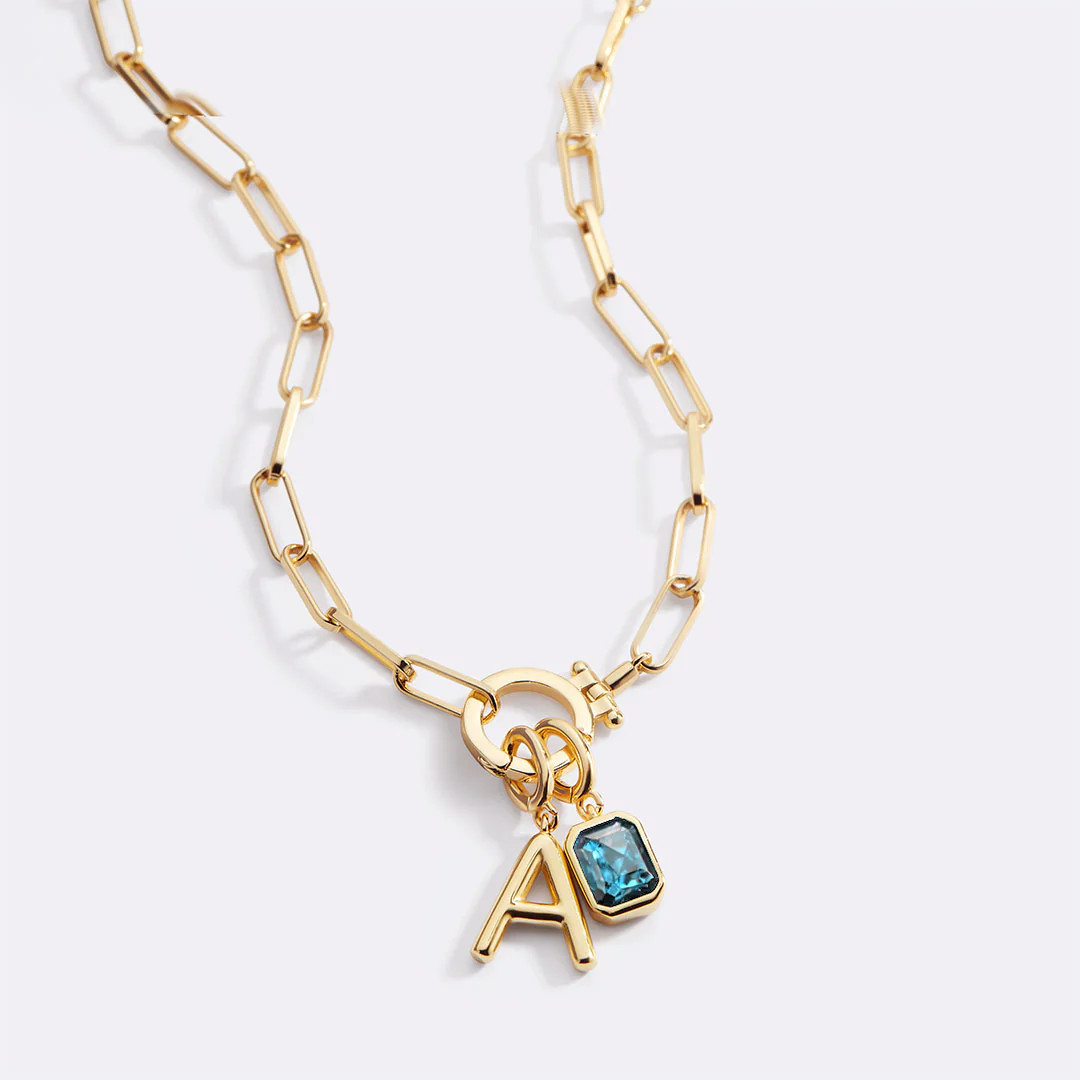 Mint Paperclip Necklace with Initial & Birthstone Charm | Mint & Lily