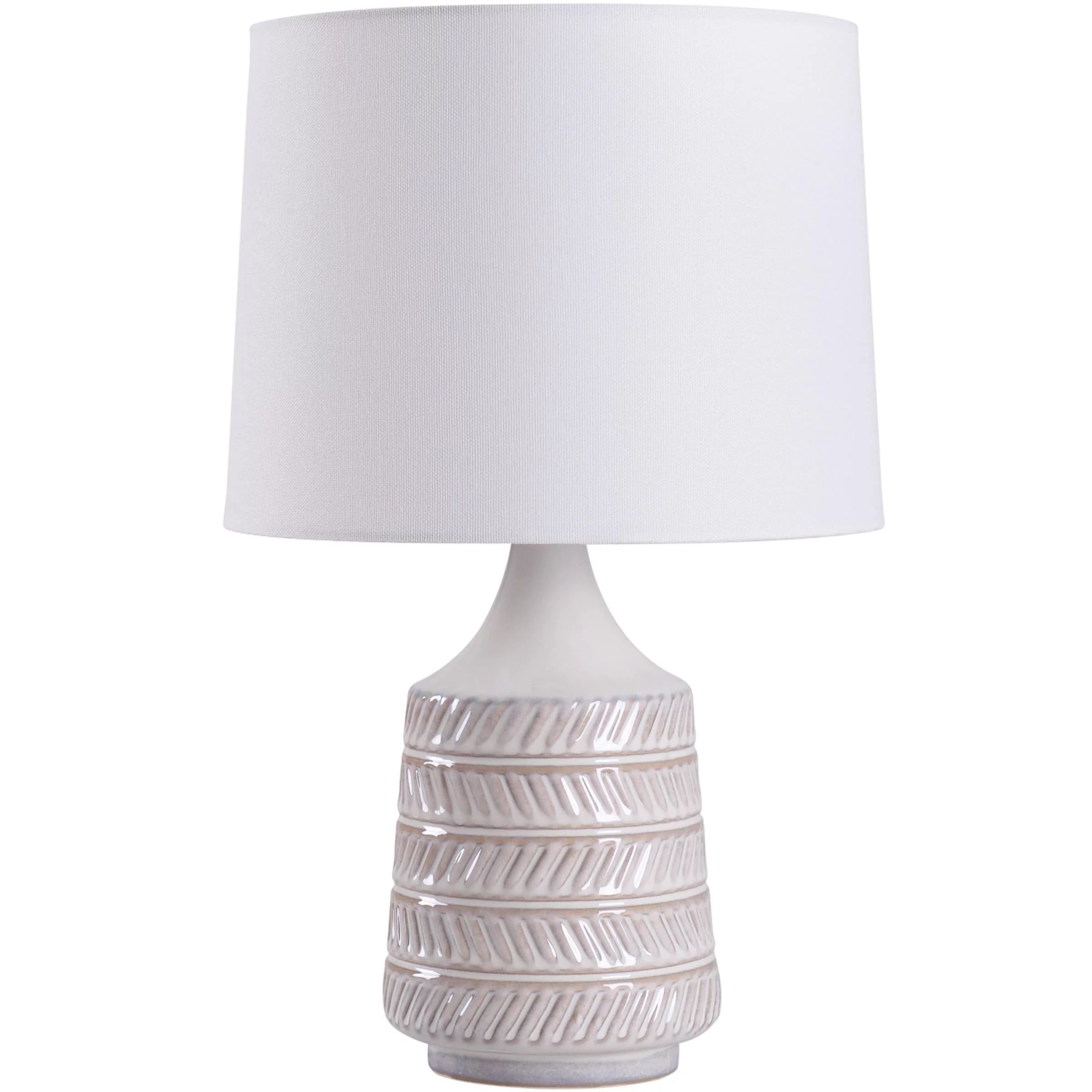 Mainstays White and Beige Etched Ceramic Table Lamp with Shade 17"H | Walmart (US)
