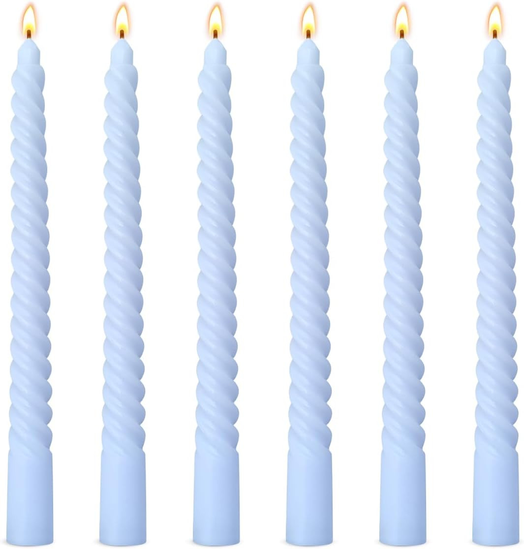 6 Pack 10 Inch Baby-Blue Spiral Taper Candles for Hanukkah and Winter Home Decoration, Unscented ... | Amazon (US)