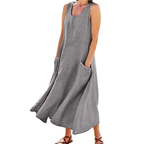 Generic Maxi Dress with Pockets My Orders Placed Recently by Me Linen Dress for Women Summer Sleeveless Solid Casual Sundresses Baggy Midi Flowy Maxi Dresses with Pockets, X-Large, A1a-dark Gray | Amazon (US)