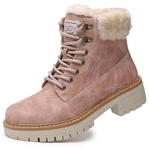 ANJOUFEMME Outdoor Winter Snow Boots For Women - Womens Work Hiking Ankle Boots Waterproof Lightweight Backpacking Walking Trekking Hiking Shoes W116-FNW06-PINK-9 | Amazon (US)