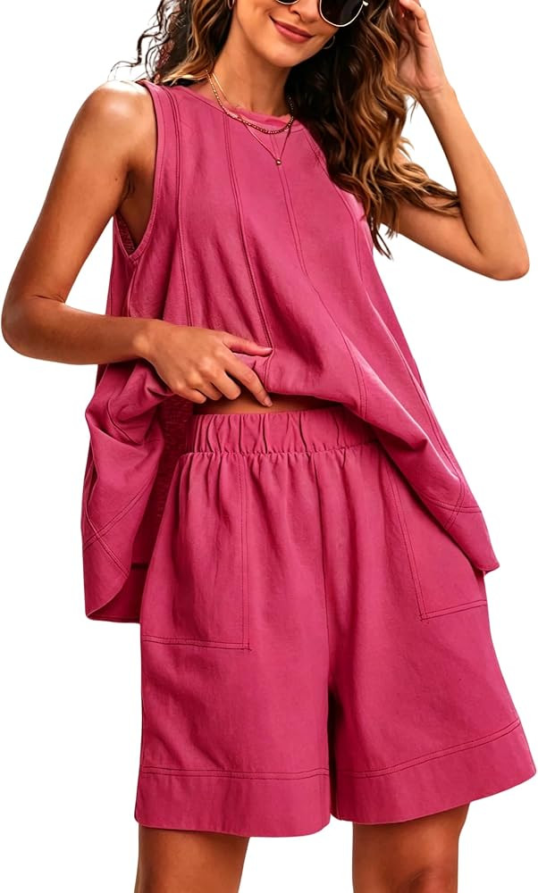 Majdan Womens 2 Piece Lounge Set Summer Shorts Set Sleeveless Tank Top Elastic Waist Shorts with ... | Amazon (US)