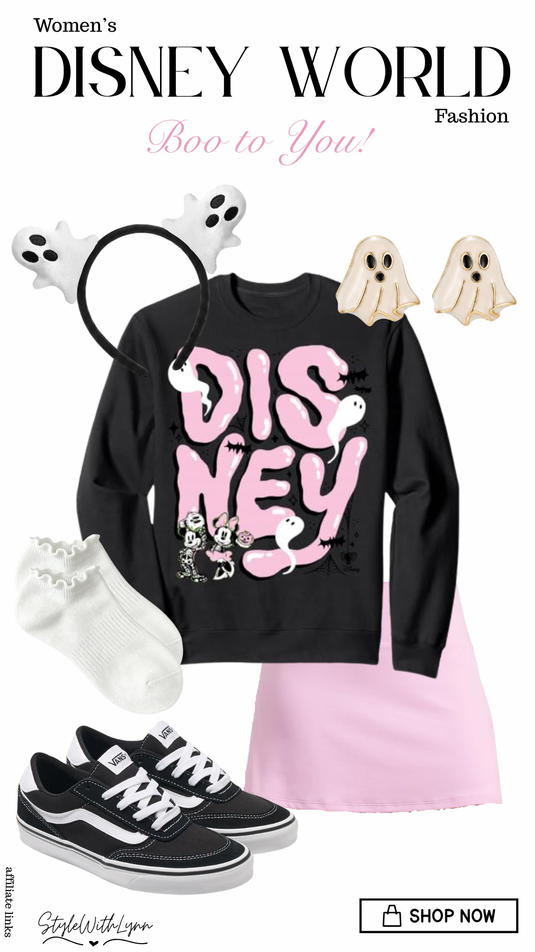 🖤✨ This pink and black Disney Halloween outfit is perfect for a night at Magic Kingdom, Mickey’s Not-So-Scary Halloween Party, or any Disney World fall adventure. 🎃👻

From the adorable ghost ears and sweatshirt to the pink skirt, ghost earrings, ruffle socks, and classic sneakers, this look is giving cute, comfy, and Halloween-ready Disney style! 🩷🖤

✨ Save this for your Disney Halloween outfit inspiration!
🛍️ Shop all the pieces through my LTK and follow for more Disney outfit ideas, Disney World fashion, and seasonal looks!

#DisneyHalloween #DisneyWorldOutfits #DisneyOutfitInspiration #DisneyStyle #HalloweenOutfit #DisneyHalloweenOutfit #MagicKingdomOutfit #MickeysNotSoScaryHalloweenParty #DisneyFashion #WomensDisneyFashion #DisneyMom #DisneyStyleInspo #BooToYou #DisneyWorldFashion #HalloweenStyle 

 #LTKootd #LTKmomlife #LTKSeasonal
