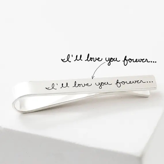 Handwriting Tie Clip For Him • Custom Signature Tie Clip • Personalized Tie Bar for Dad • F... | Etsy (US)