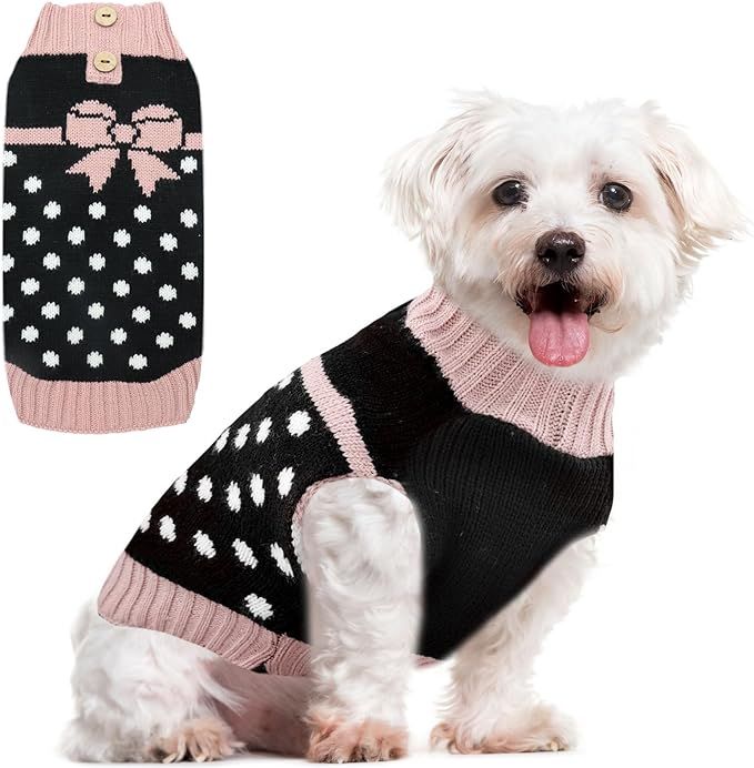 XGDMEIL Small Dog Sweater Cute Bow Puppy Dog Clothes for Small Medium Dogs Cats Turtleneck Pet Ou... | Amazon (US)