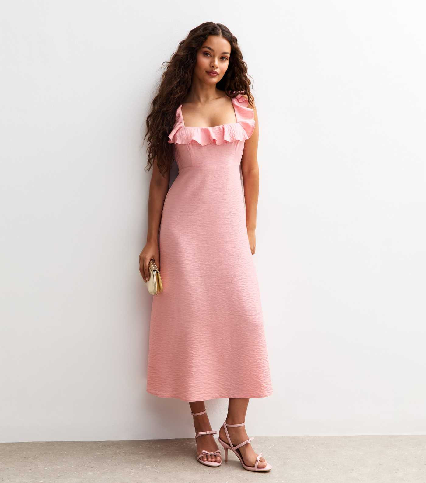 Petite Pink Ruffle Strap Midi Dress | New Look | New Look (UK)