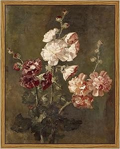 ARPEOTCY Vintage Floral Framed Wall Art, Hollyhocks Flower Paintings Art Decor Aesthetic, Canvas ... | Amazon (US)