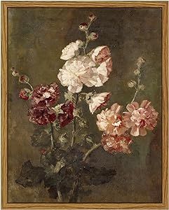ARPEOTCY Vintage Floral Framed Wall Art, Hollyhocks Flower Paintings Art Decor Aesthetic, Canvas ... | Amazon (US)