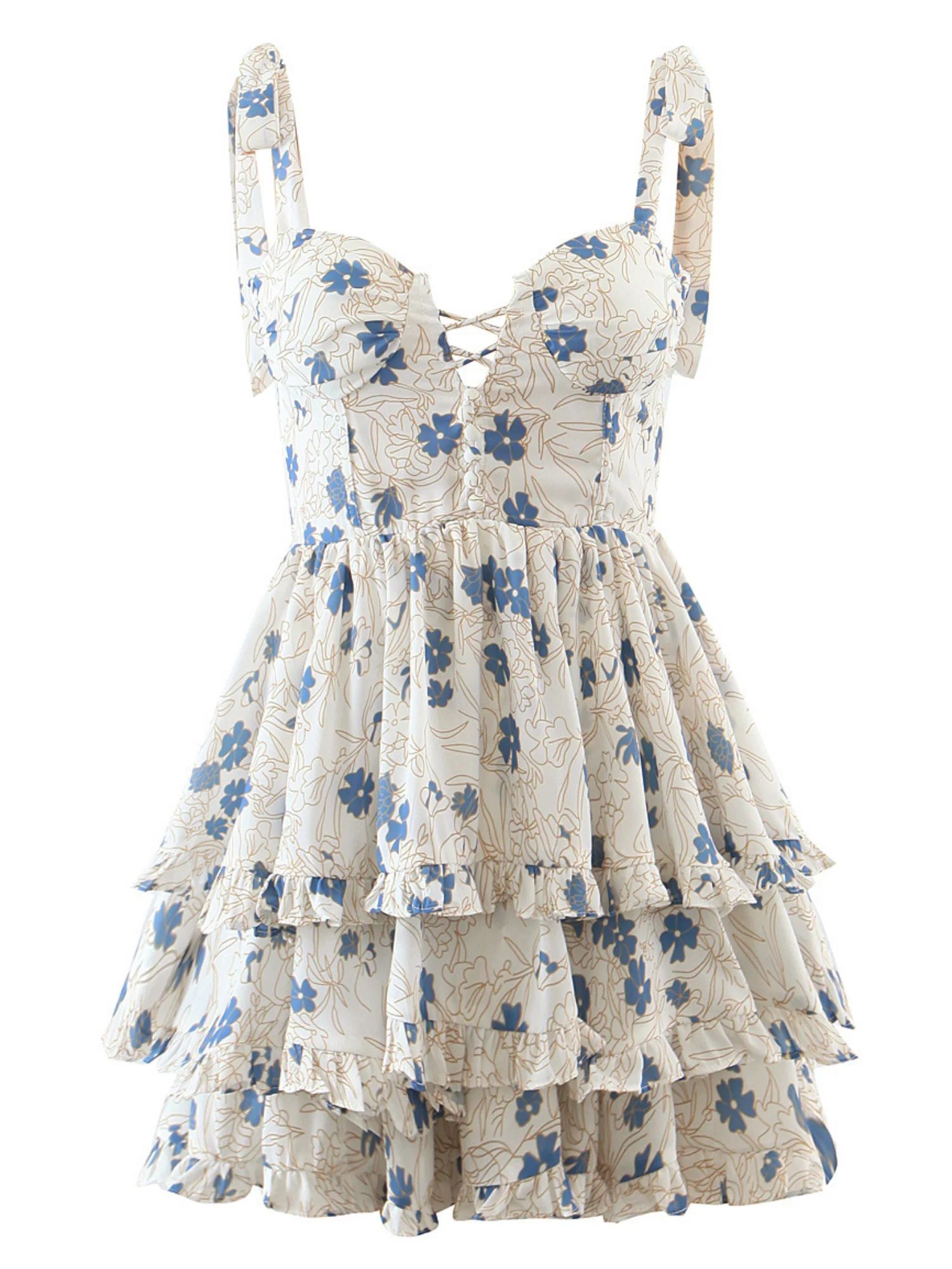 'Lilly' Floral Printed Lace-Up Mini Dress | Goodnight Macaroon