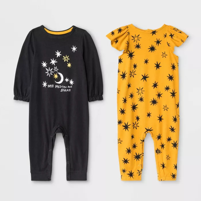 Baby Girls' 2pk Rompers - Cat & Jack™ Black/Yellow | Target