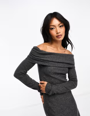 ASOS DESIGN co-ord soft bardot long sleeve top in charcoal | ASOS (Global)