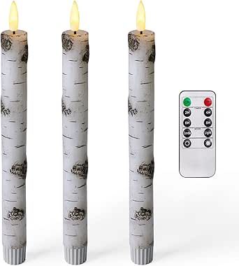Homemory Birch Bark Flameless Taper Candles with Remote Timer, Real Wax Battery Operated Candlest... | Amazon (US)