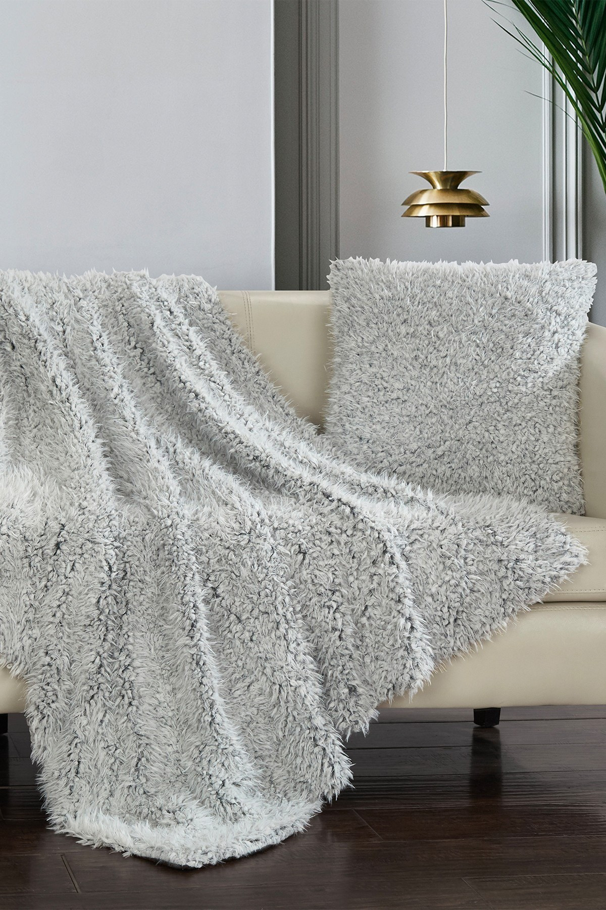 Heide Shaggy Lion Faux Fur Blanket Set - Grey | Nordstrom Rack | Nordstrom Rack