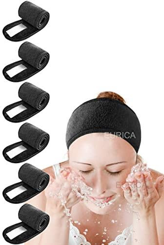 Spa Headband Hair Wrap Pack of 6 All Black EUICAE Sweat Headband Head Wrap Hair Towel Wrap Non-sl... | Amazon (US)