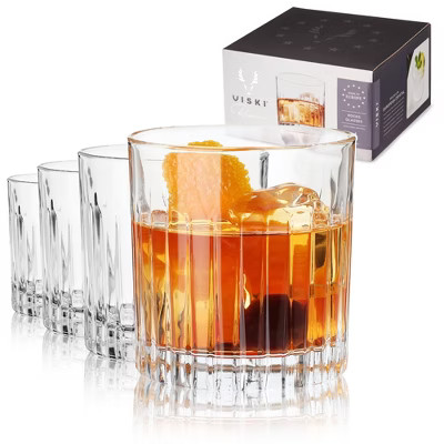 Viski Reserve Milo Crystal Rocks Glasses Old Fashioned Glass- European Crafted Rocks Glasses, Bourbon, Whiskey Glass and Liquor Gift Ideas Set of 4 | Target