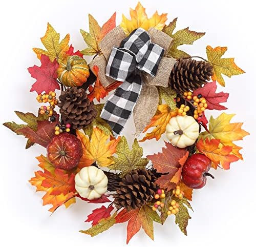 Adeeing Thanksgiving Fall Wreath for Front Door, 20 Inch Autumn Wreath Decoration with Pumpkin, M... | Amazon (US)
