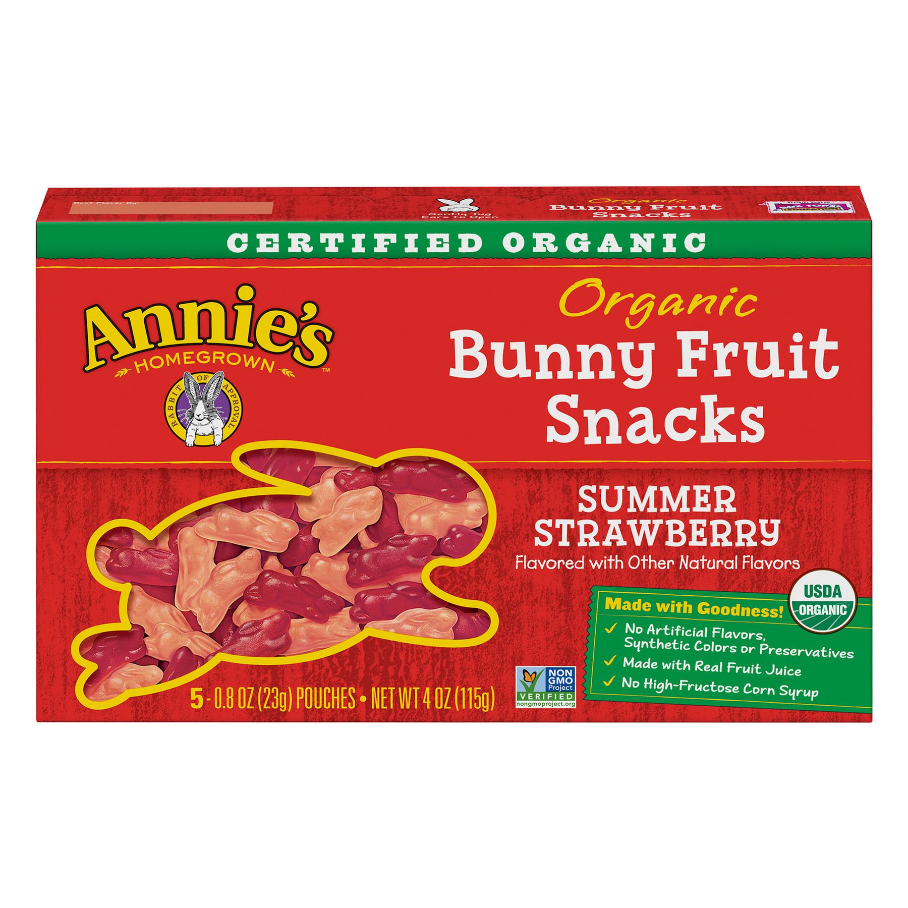 (2 Pack) Annie's Organic Bunny Fruit Snacks Summer Strawberry 5 Pouches | Walmart (US)