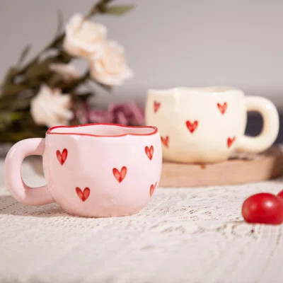 Cute Ceramic Coffee Cup And Ceramic Heart-Shaped Matcha Cup Set, Dishwasher And Microwave Safe, A Perfect Gift For Women. | Wayfair North America