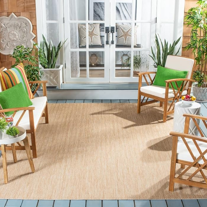 SAFAVIEH Washable Rug Outdoor Courtyard Collection - 9' x 12', Natural & Cream, Non-Shedding & Ea... | Amazon (US)