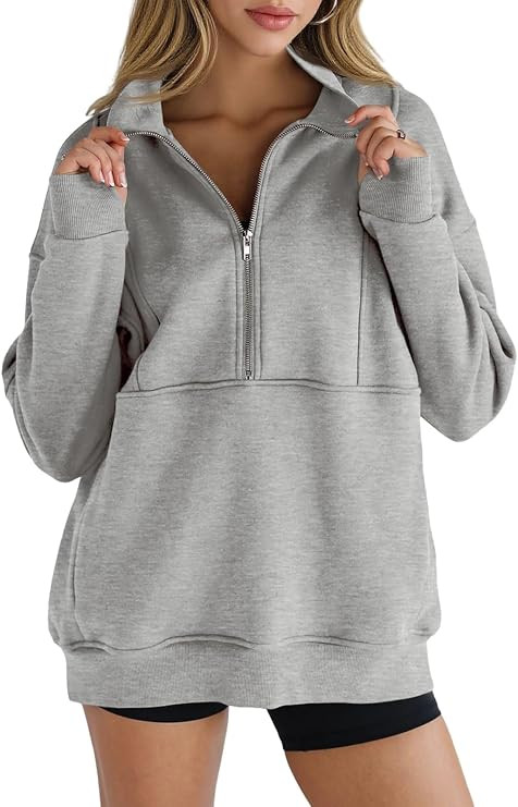 Women's Half Zip Sweatshirts Fleece Stand Collar Long Sleeve Thumb Hole Oversized Pullovers with ... | Amazon (US)