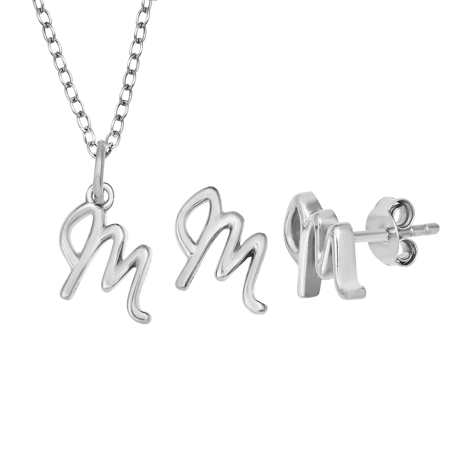 PRIMROSE Sterling Silver Initial Stud Earrings & Initial Pendant Cable Chain Necklace Set | Kohl's