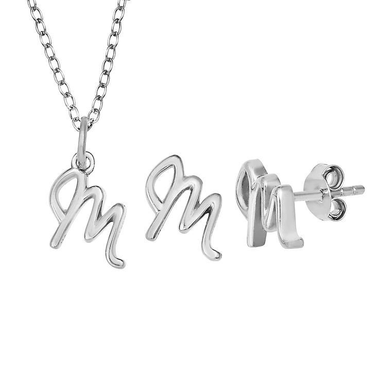 PRIMROSE Sterling Silver Initial Stud Earrings & Initial Pendant Cable Chain Necklace Set | Kohl's