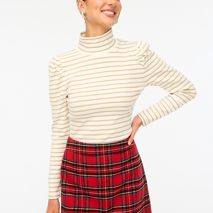 Puff-sleeve sparkle stripe turtleneck | J.Crew Factory