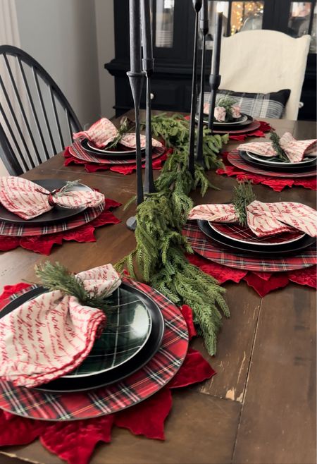 Festive Christmas table inspiration with tartan dishes , Christmas napkins,  Christmas greenery and candlesticks 

#LTKHoliday #LTKhome #LTKSeasonal