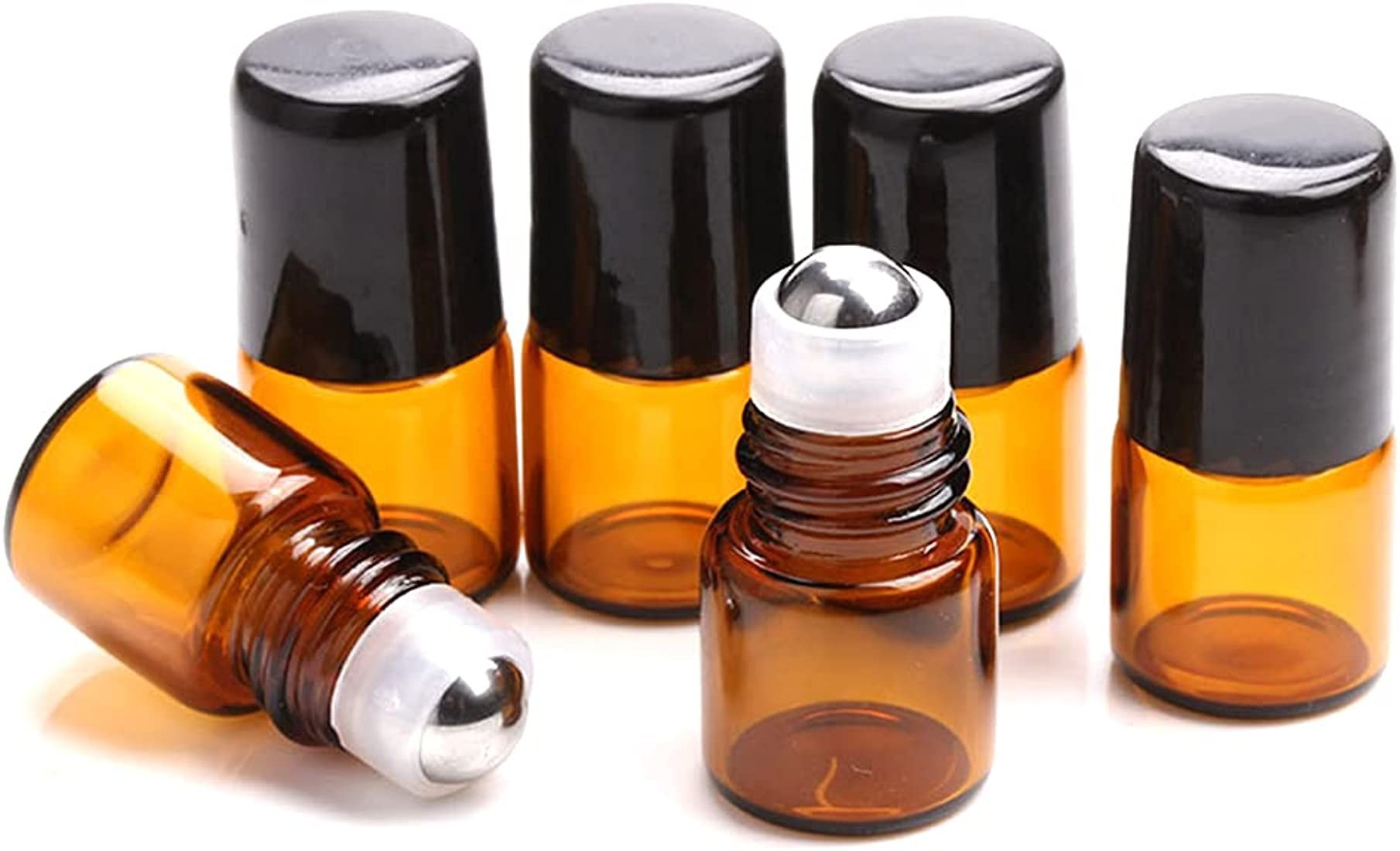 Furnido 25 Pack 1ml Amber Glass Roll on Bottle For Essential Oils,Perfume Vial with Stainless Ste... | Amazon (US)