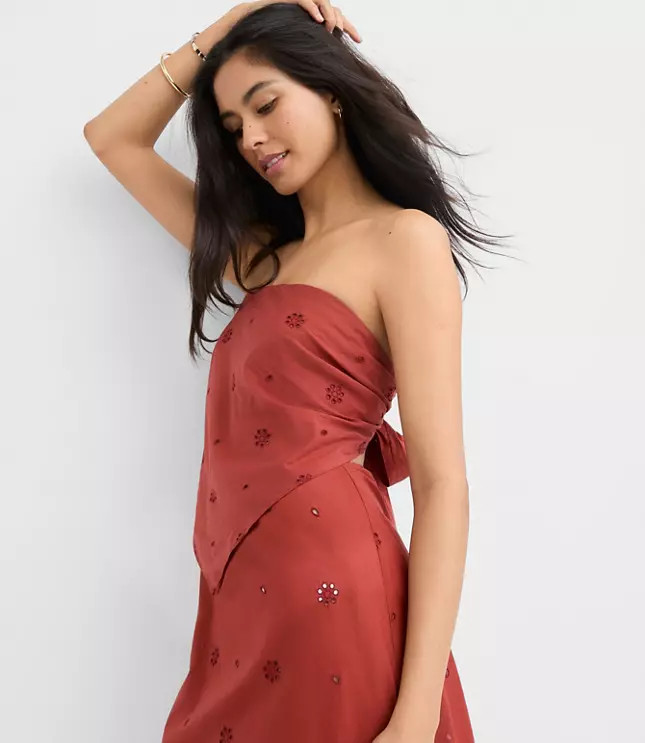 LOFT Beach Eyelet Tie Back Bandeau Top | LOFT