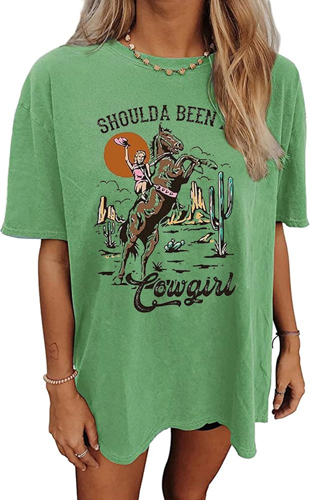 Wild West Cowboy T Shirt Women Vintage Rodeo Shirts Cowboy Graphic Tee Oversized Country Music Sh... | Amazon (US)