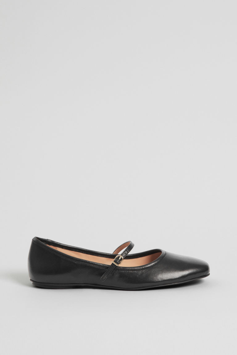 H & M - Mary Jane Leather Ballerina Flats - Black | H&M (UK, MY, IN, SG, PH, TW, HK)