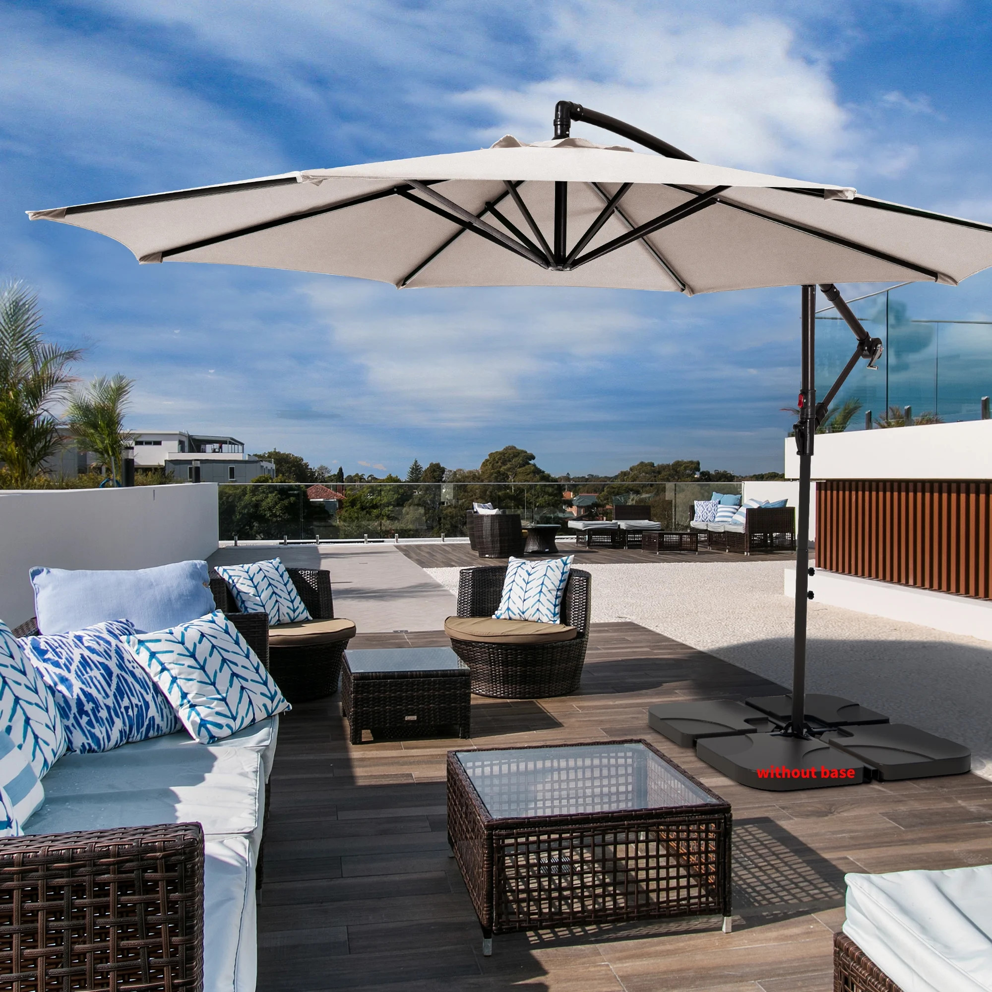 JUSTLET 10' Outdoor Hanging Offset Cantilever Umbrella for Patio(No Base), Beige | Walmart (US)