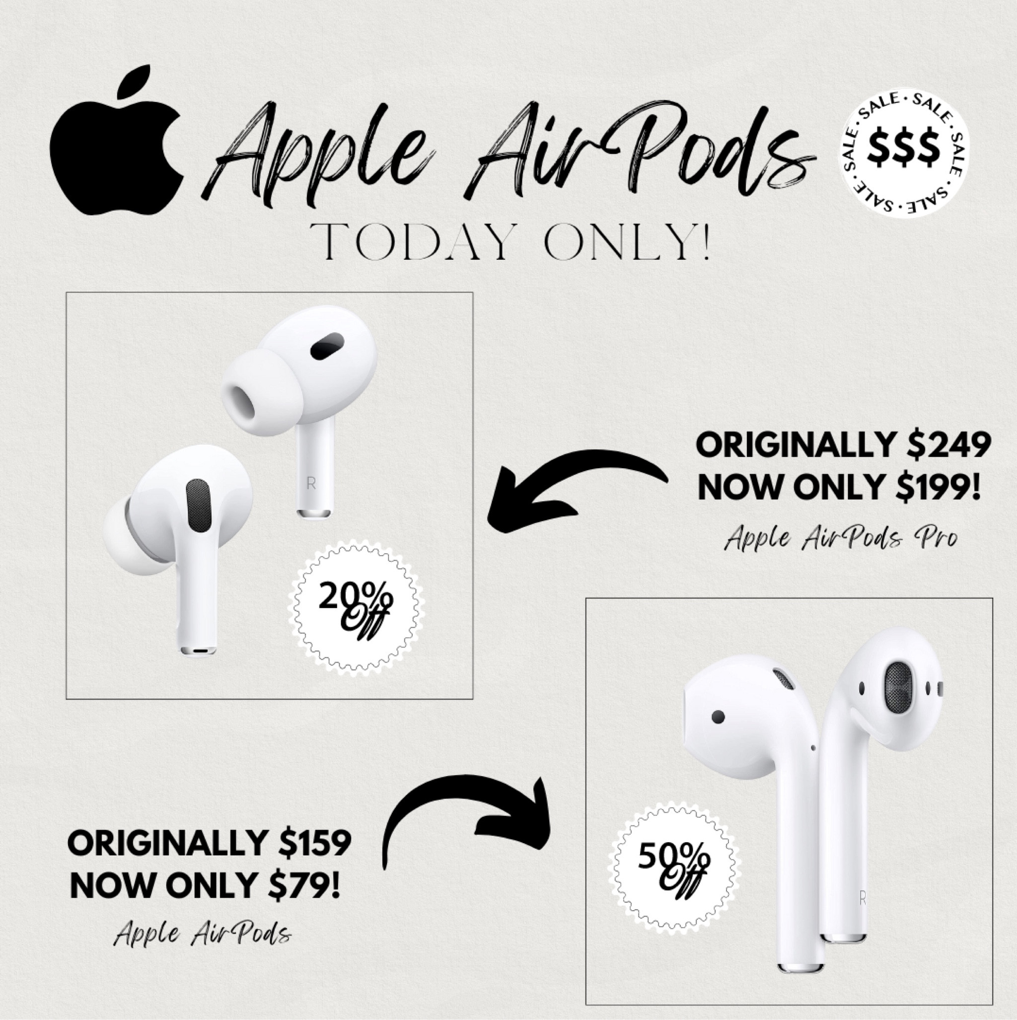 TODAY ONLY the Apple AirPods are on sale for a BIG discount! The Apple AirPods Pro are 20% off & the Apple AirPods are 50% off! #ltksale #apple #appleproduct #airpods #headphones #giftsforher #giftsforhim #tech #electronics #amazon #todayonly

#LTKunder100 #LTKsalealert #LTKCyberweek