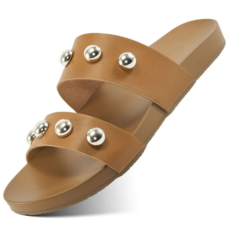 Ecetana Flat Sandals for Women Open Toe Summer Slide Sandals Double Strap Slip On Women's Sandals | Walmart (US)